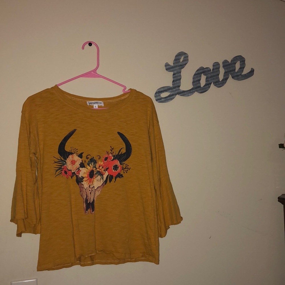 Mustard flower bull skull shirt